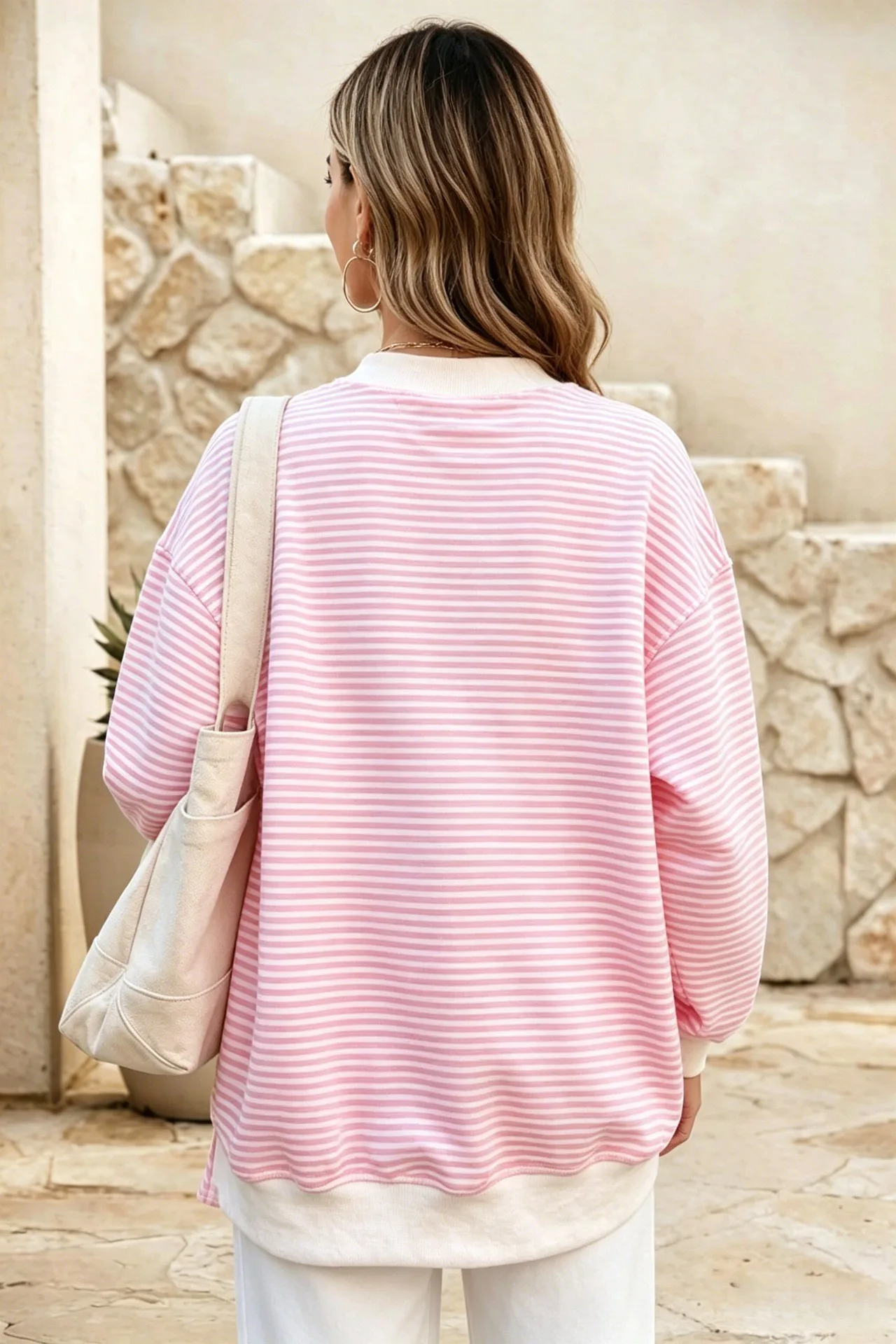 Casual Long Sleeve Hoodie Regular Length Western Style with Striped Mock Neck Pullover Women Sweatshirts for Autumn Streetwear