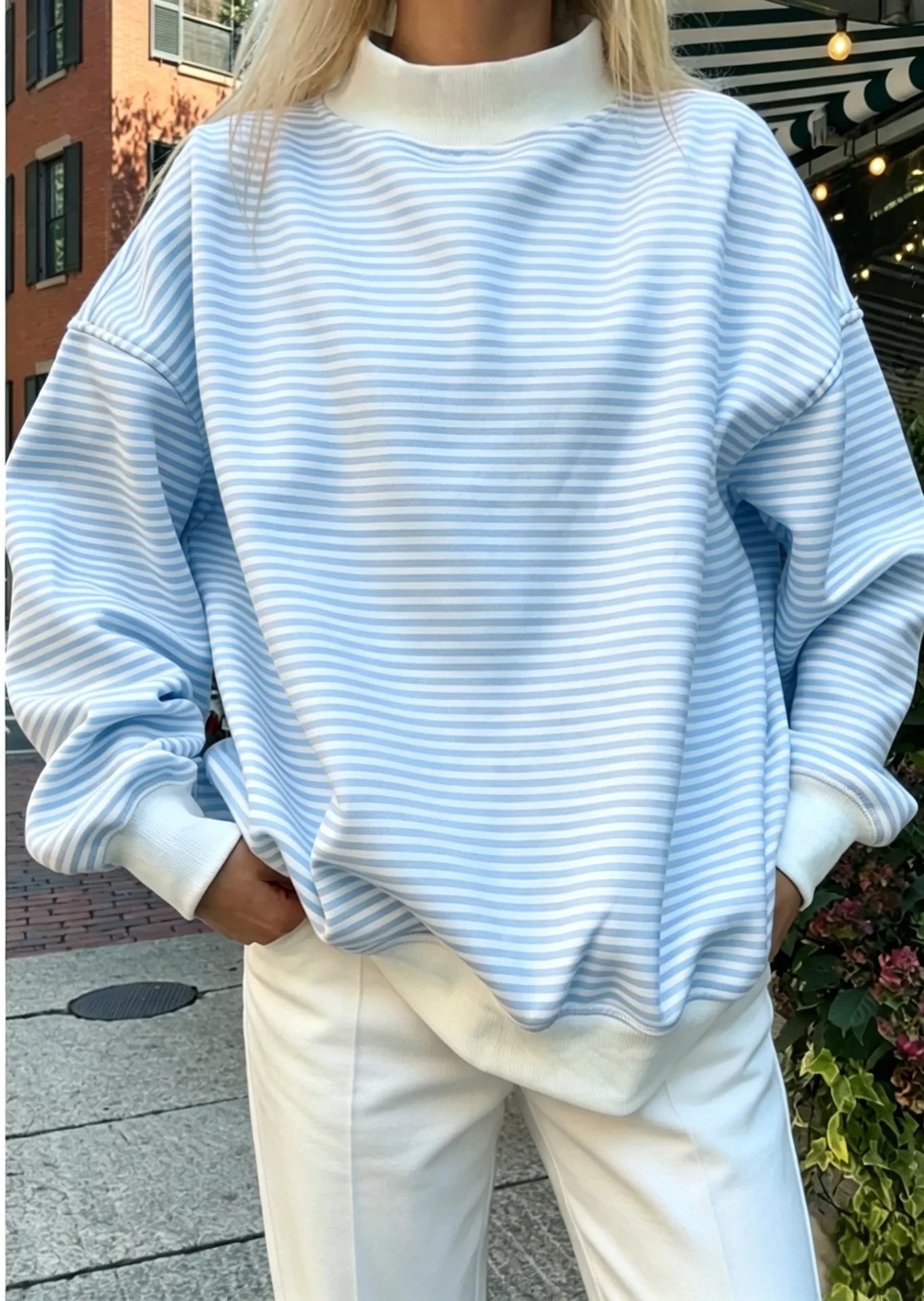 Casual Long Sleeve Hoodie Regular Length Western Style with Striped Mock Neck Pullover Women Sweatshirts for Autumn Streetwear