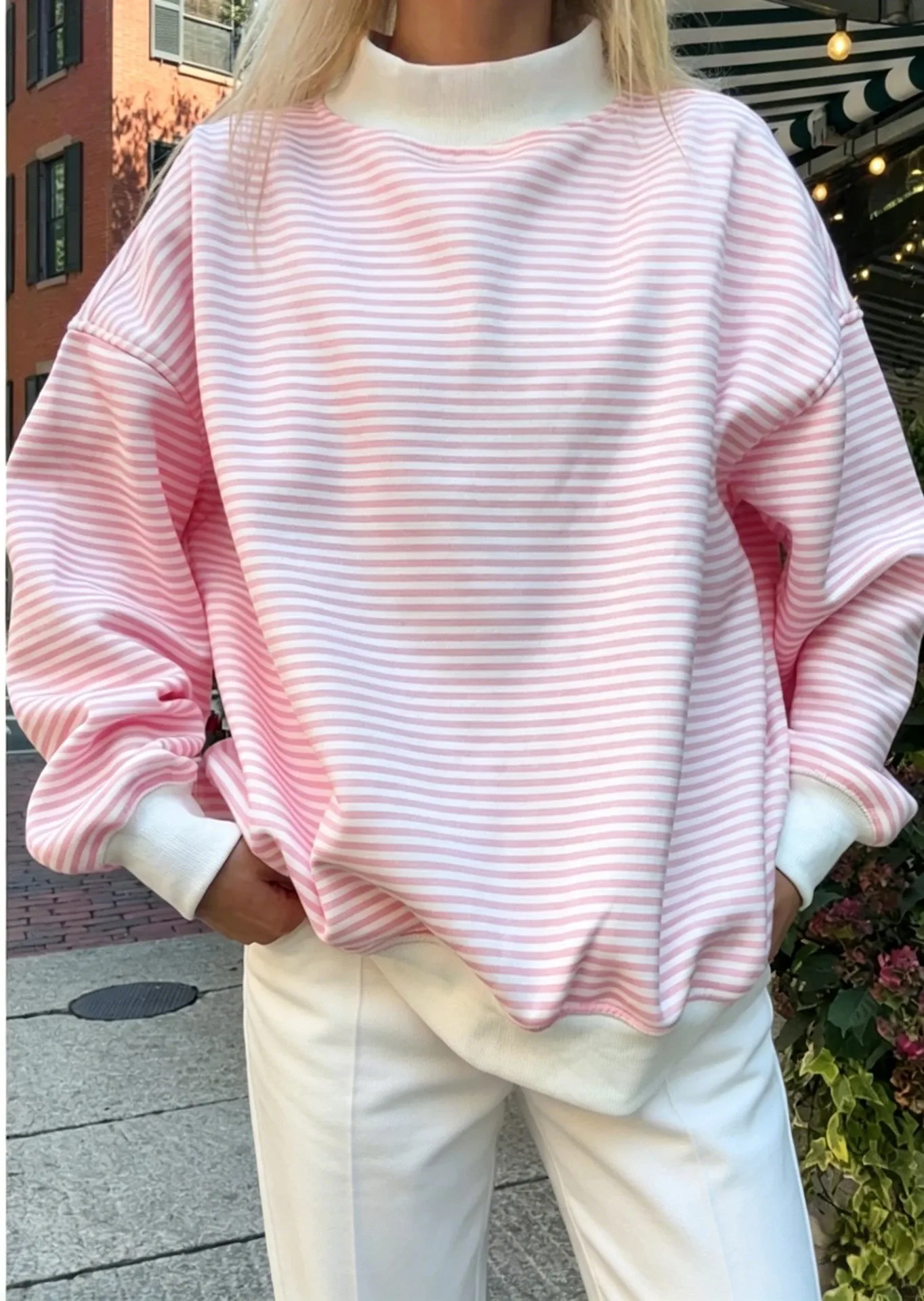 Casual Long Sleeve Hoodie Regular Length Western Style with Striped Mock Neck Pullover Women Sweatshirts for Autumn Streetwear