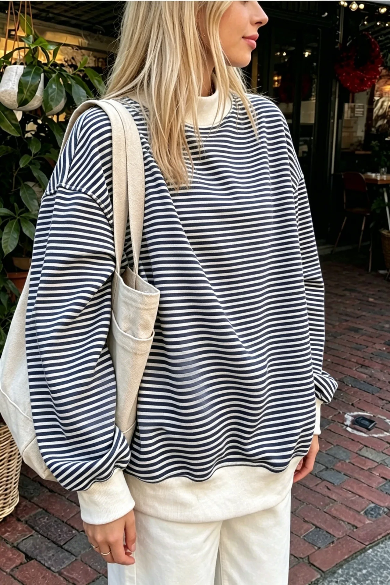 Casual Long Sleeve Hoodie Regular Length Western Style with Striped Mock Neck Pullover Women Sweatshirts for Autumn Streetwear