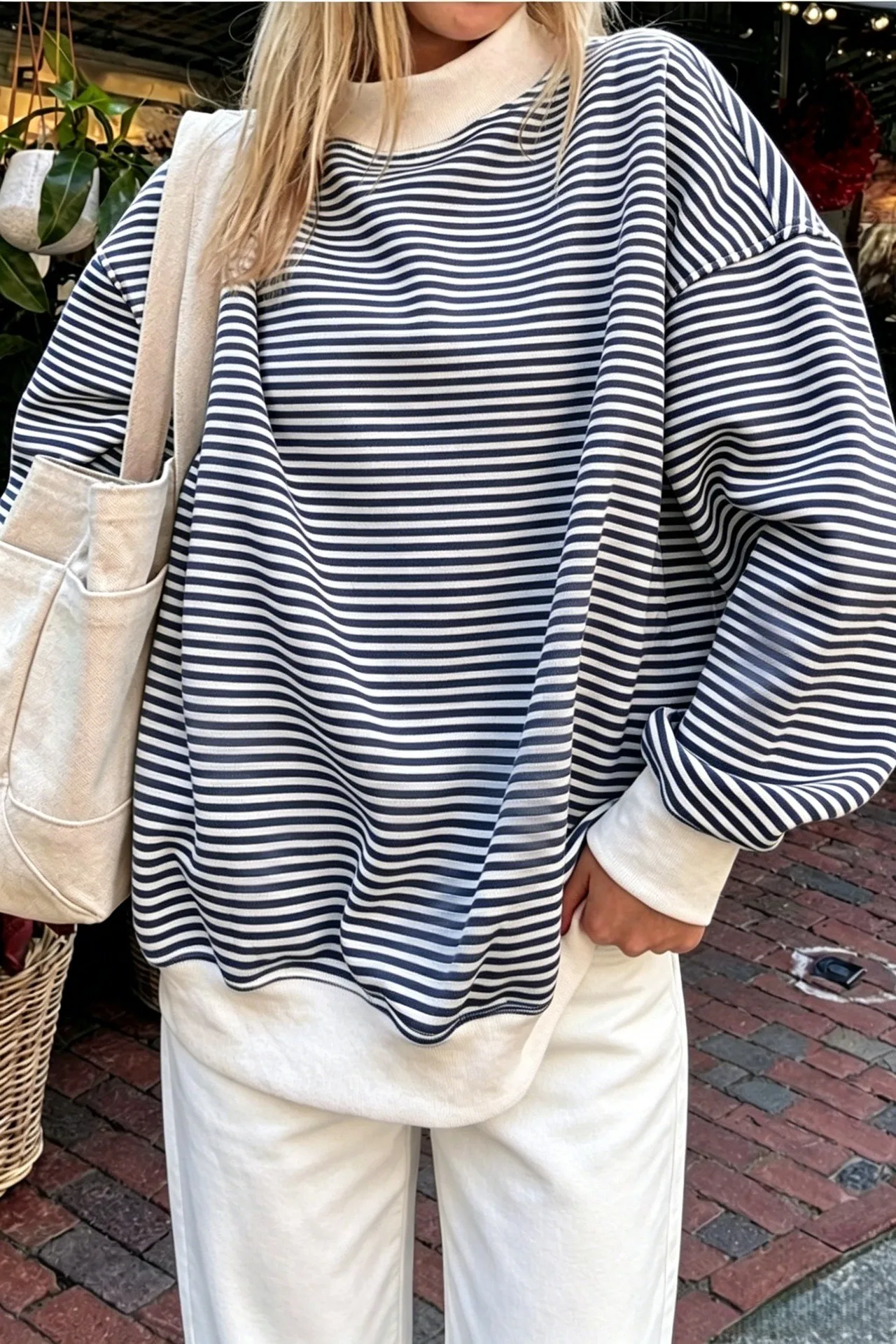 Casual Long Sleeve Hoodie Regular Length Western Style with Striped Mock Neck Pullover Women Sweatshirts for Autumn Streetwear