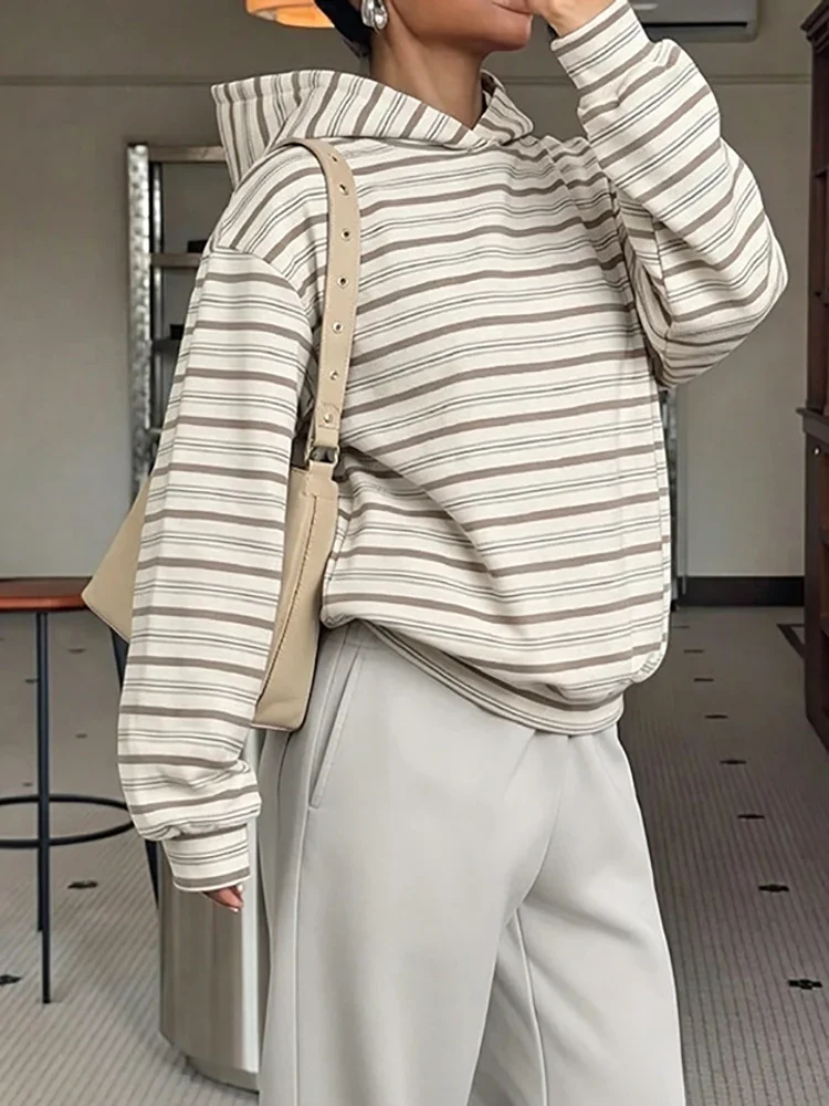Oversized Sweatshirt Women Striped Hoodie Loose Long Sleeve Pullover Autumn New Fashion Lady's Commute Sport Cozy Versatile Top