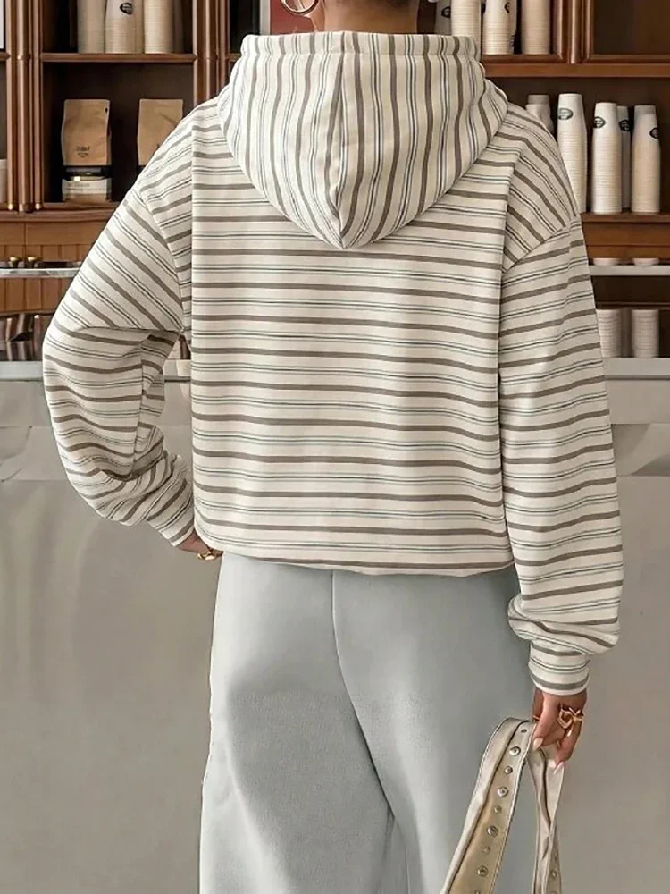 Oversized Sweatshirt Women Striped Hoodie Loose Long Sleeve Pullover Autumn New Fashion Lady's Commute Sport Cozy Versatile Top