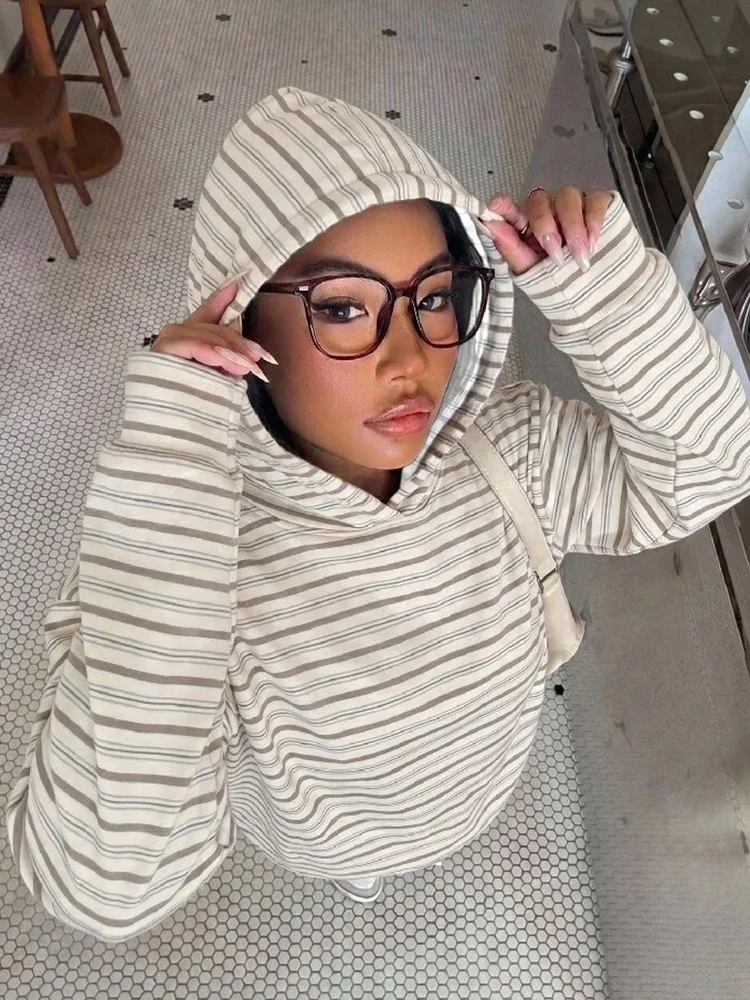 Oversized Sweatshirt Women Striped Hoodie Loose Long Sleeve Pullover Autumn New Fashion Lady's Commute Sport Cozy Versatile Top