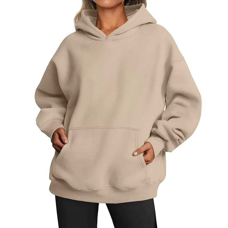 Casual Hoodie Pocket Loose Fit Streetwear with Street Style Mid Length Regular Thickness Hooded Autumn Long Sleeve Women Hoodie
