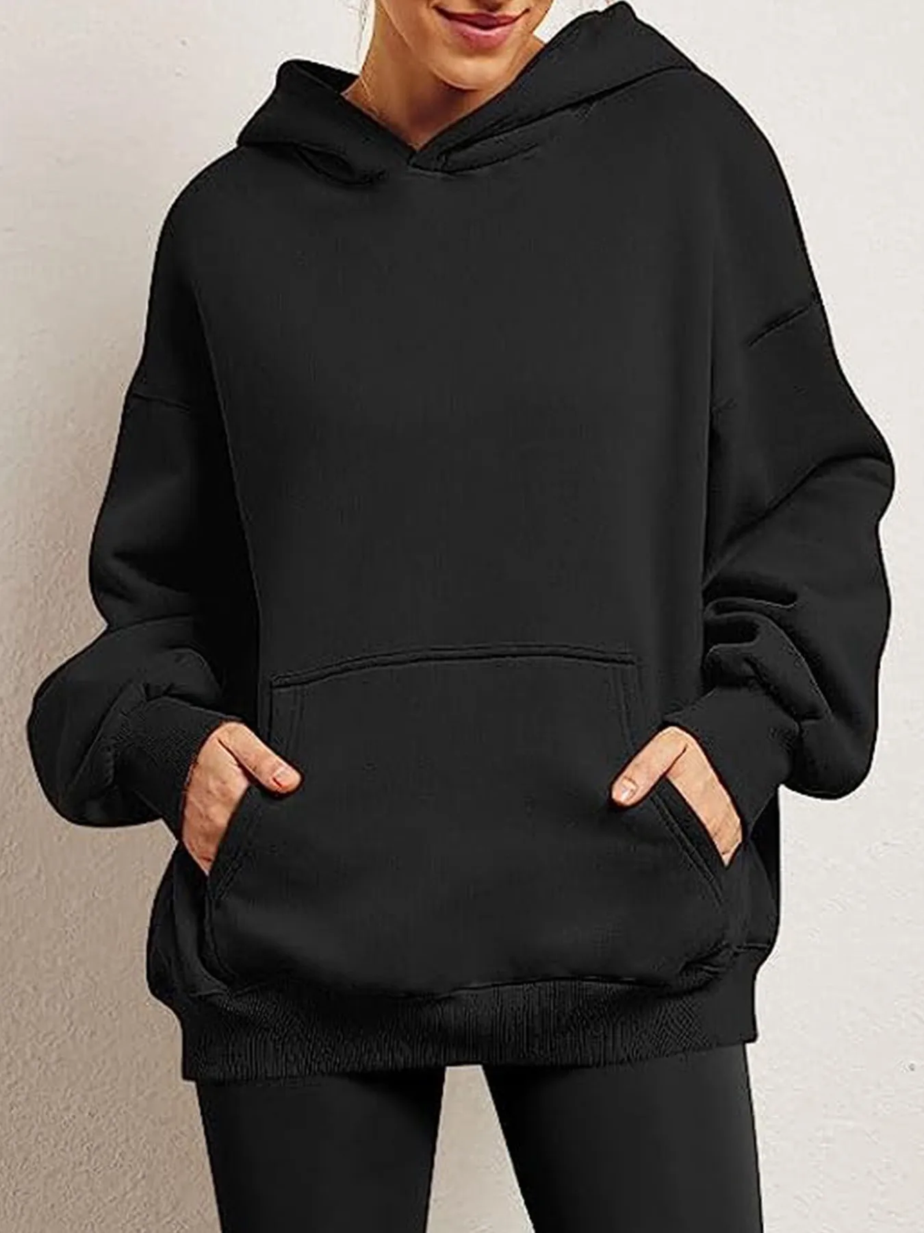 Casual Hoodie Pocket Loose Fit Streetwear with Street Style Mid Length Regular Thickness Hooded Autumn Long Sleeve Women Hoodie