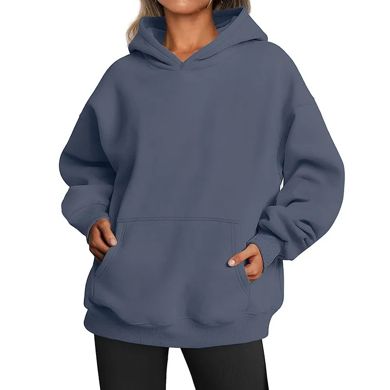 Casual Hoodie Pocket Loose Fit Streetwear with Street Style Mid Length Regular Thickness Hooded Autumn Long Sleeve Women Hoodie