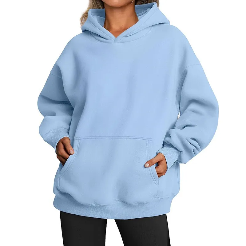 Casual Hoodie Pocket Loose Fit Streetwear with Street Style Mid Length Regular Thickness Hooded Autumn Long Sleeve Women Hoodie