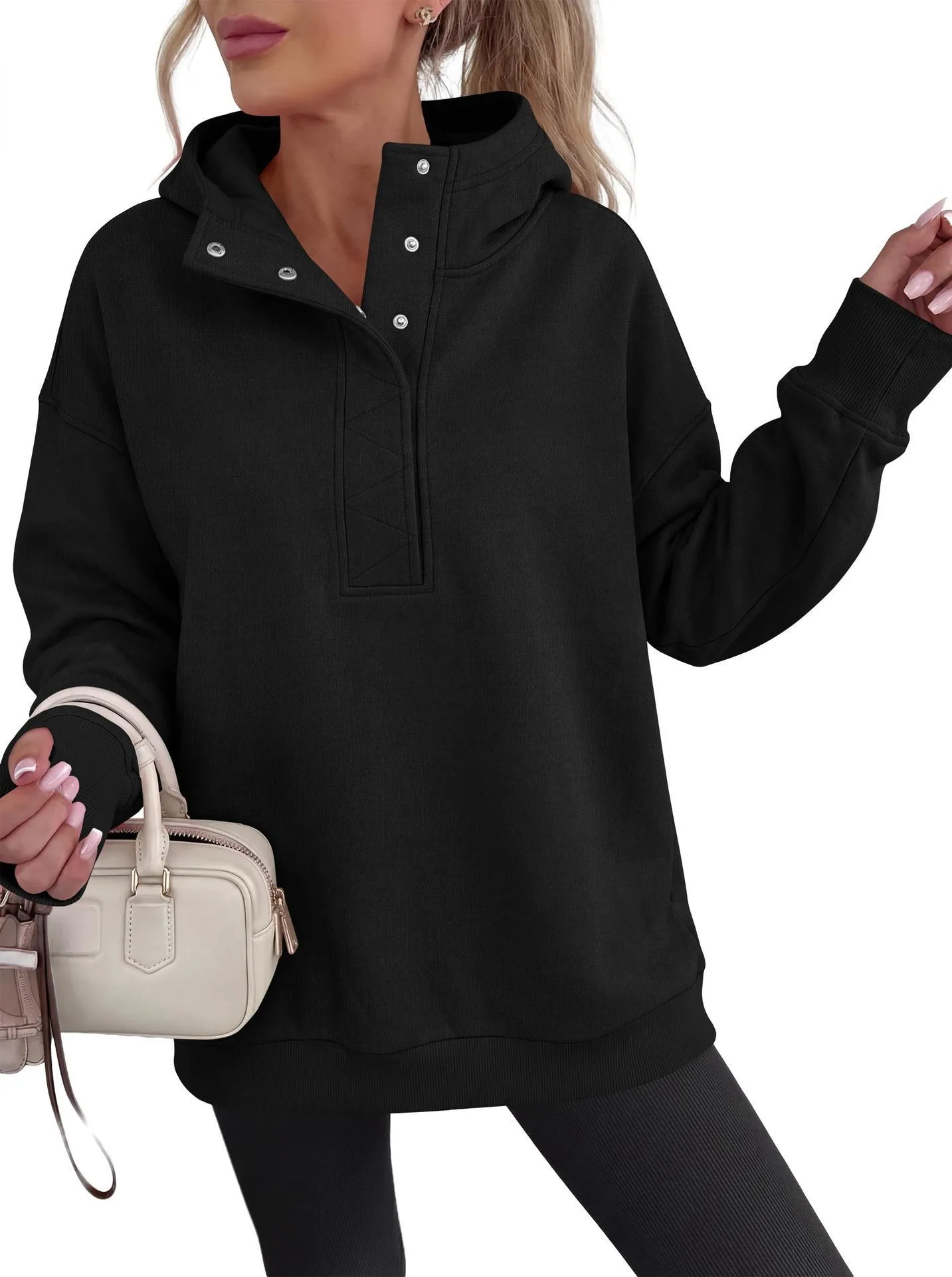 Casual Hooded Loose Fit Hoodie with Hooded Neckline American and European Style Streetwear Mid Length Autumn Single Women Hoodie