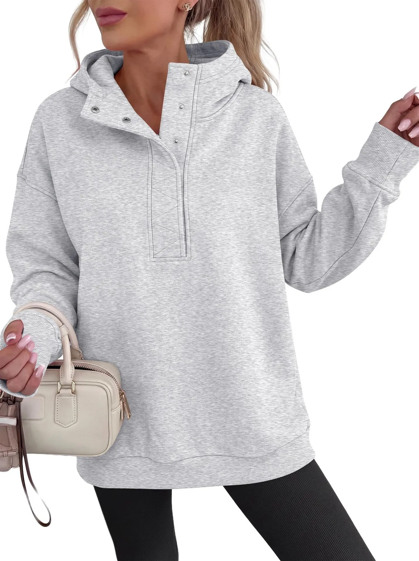 Casual Hooded Loose Fit Hoodie with Hooded Neckline American and European Style Streetwear Mid Length Autumn Single Women Hoodie