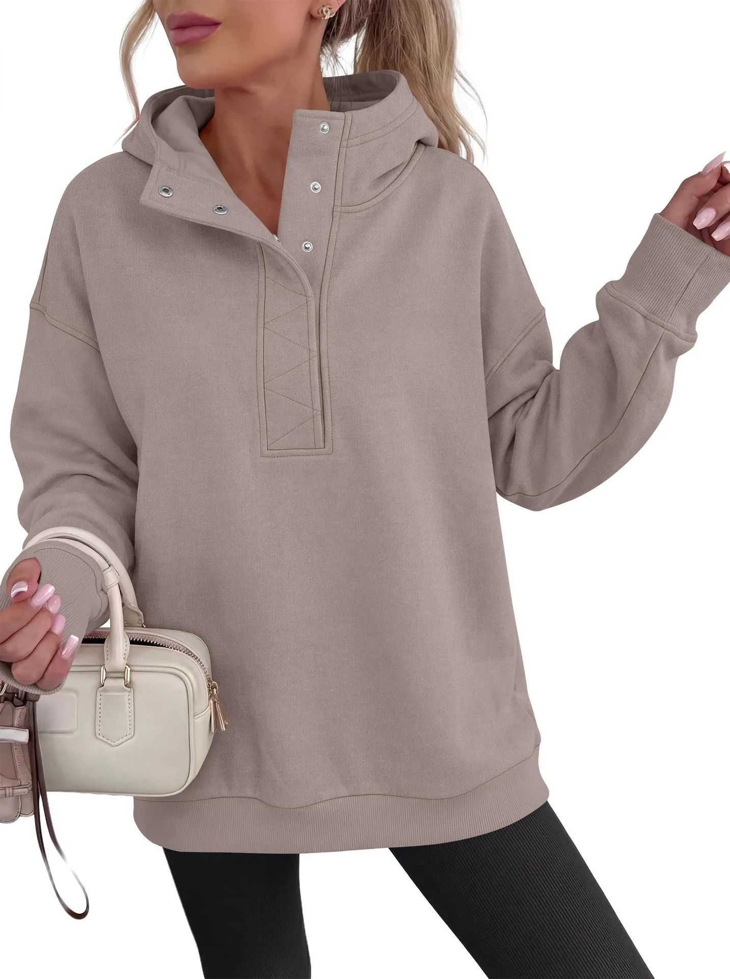 Casual Hooded Loose Fit Hoodie with Hooded Neckline American and European Style Streetwear Mid Length Autumn Single Women Hoodie