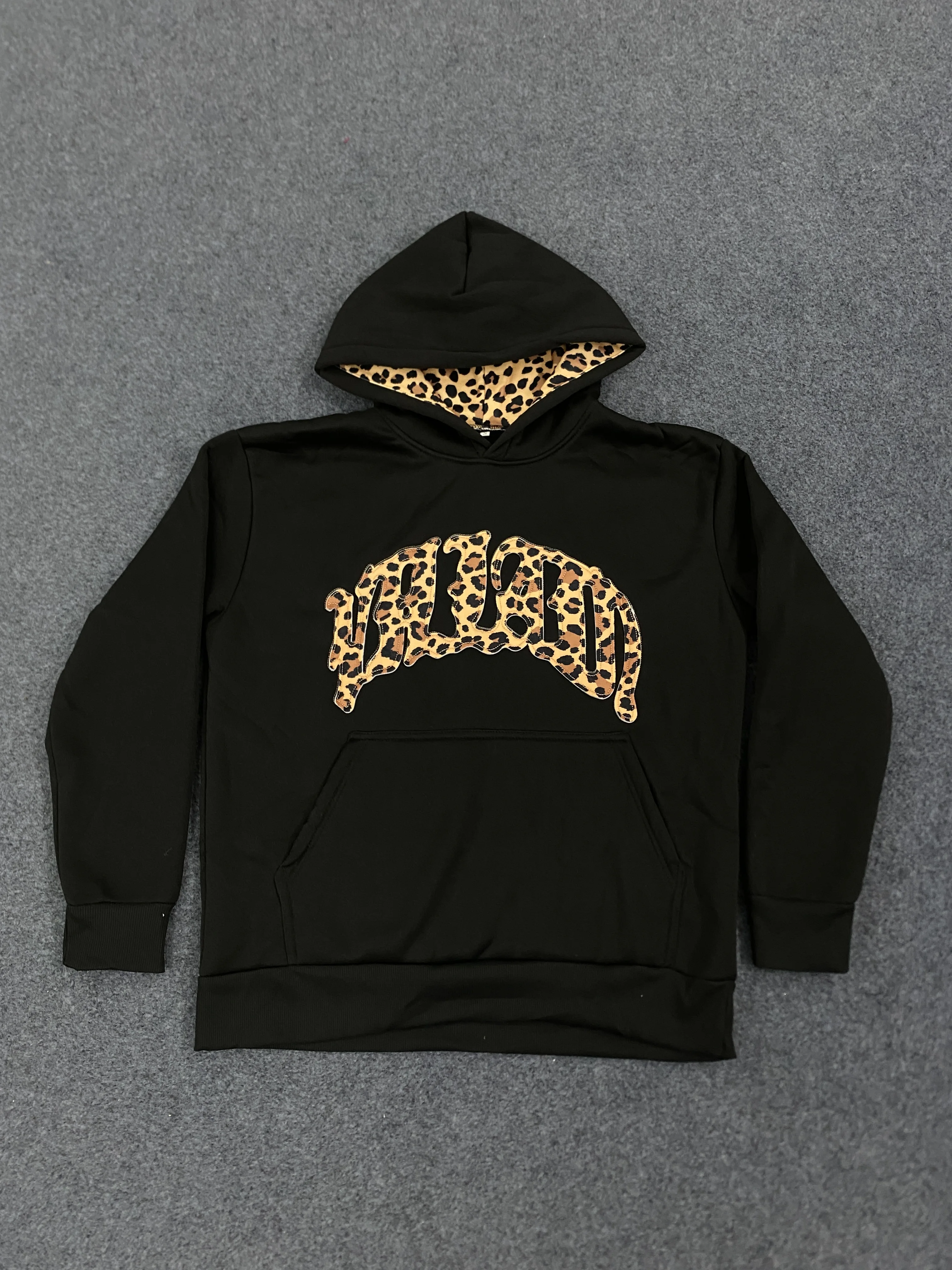 New Fashionable Leopard Print Letter Embroidery Street Casual Pants Men's and Women's Versatile Hooded Sweatshirt Pants Set Y2K