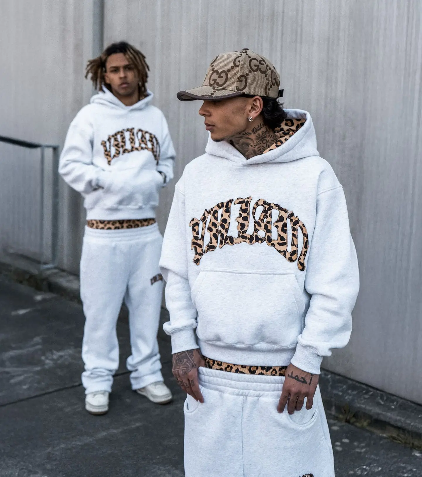 New Fashionable Leopard Print Letter Embroidery Street Casual Pants Men's and Women's Versatile Hooded Sweatshirt Pants Set Y2K
