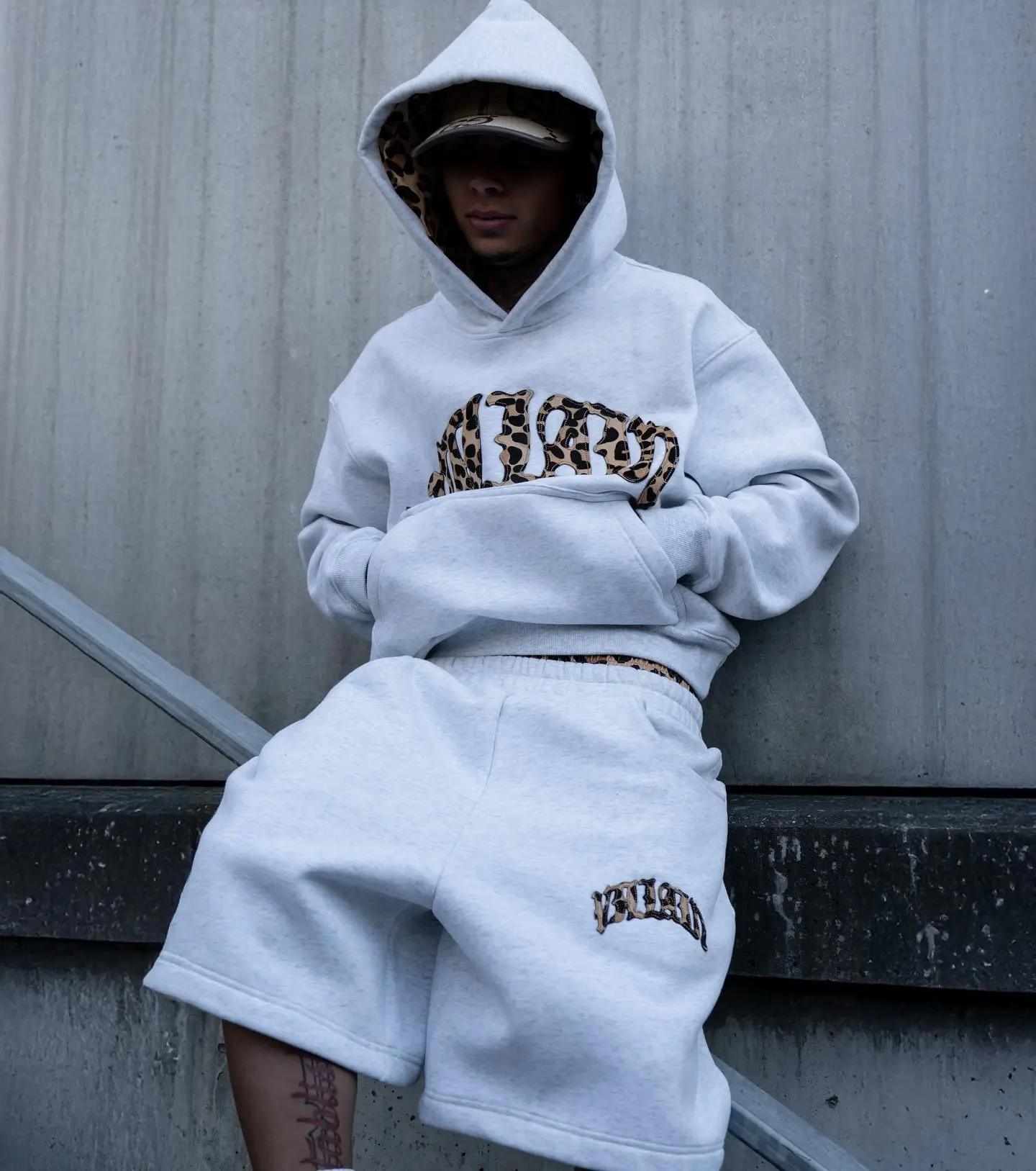 New Fashionable Leopard Print Letter Embroidery Street Casual Pants Men's and Women's Versatile Hooded Sweatshirt Pants Set Y2K
