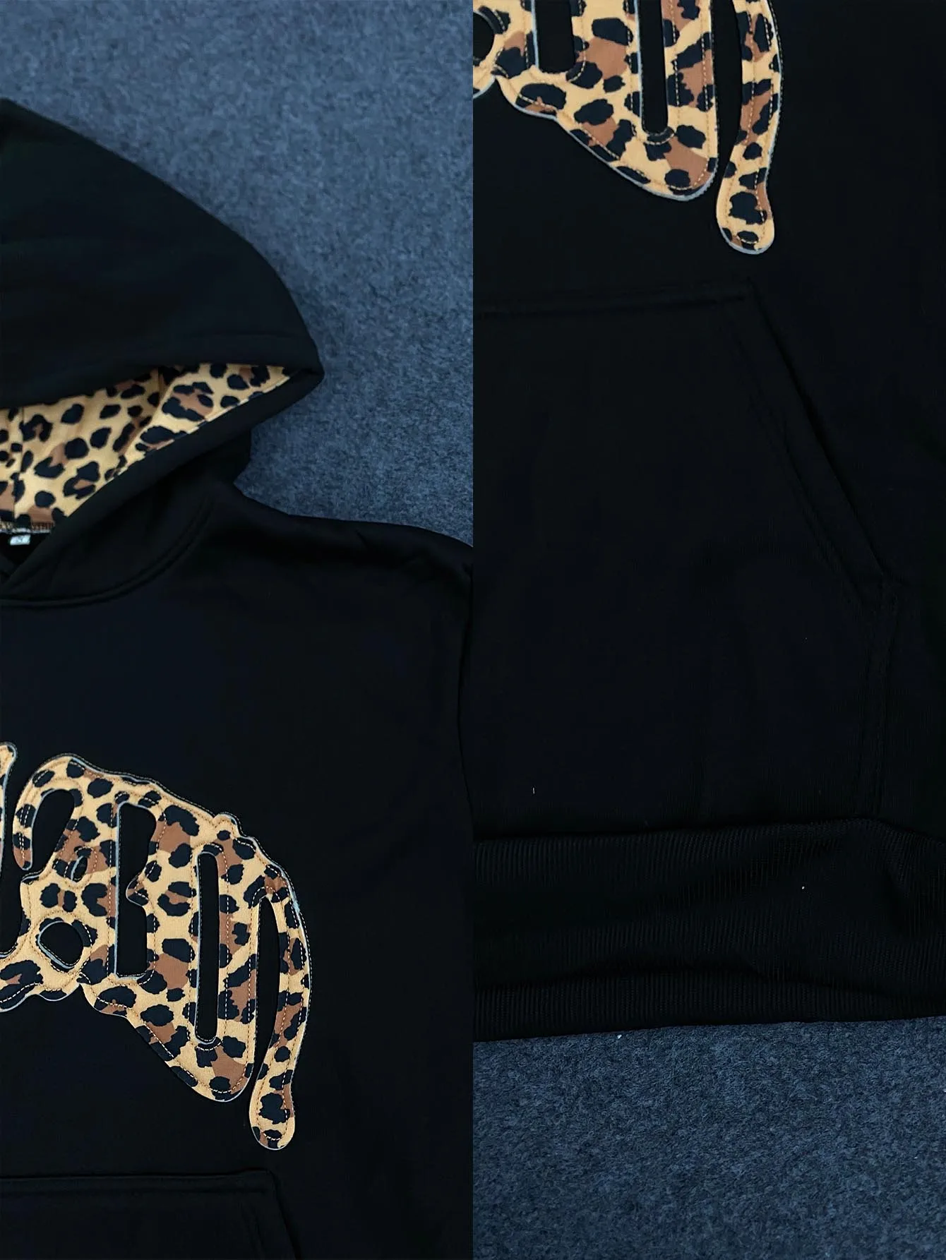 New Fashionable Leopard Print Letter Embroidery Street Casual Pants Men's and Women's Versatile Hooded Sweatshirt Pants Set Y2K