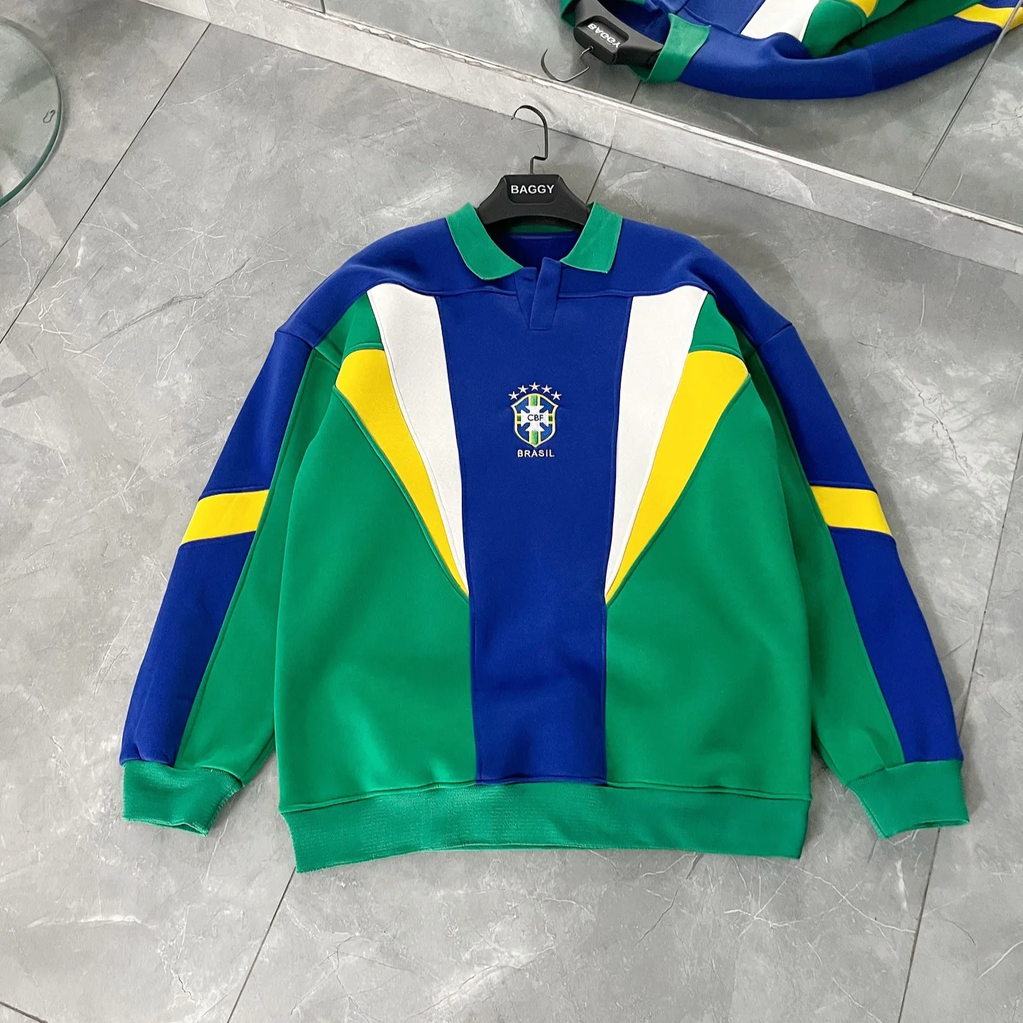 Y2K Autumn and Spring Loose Brazilian Letter Embroidery Three-Dimensional Splicing Design Men's and Women's Sports Tops
