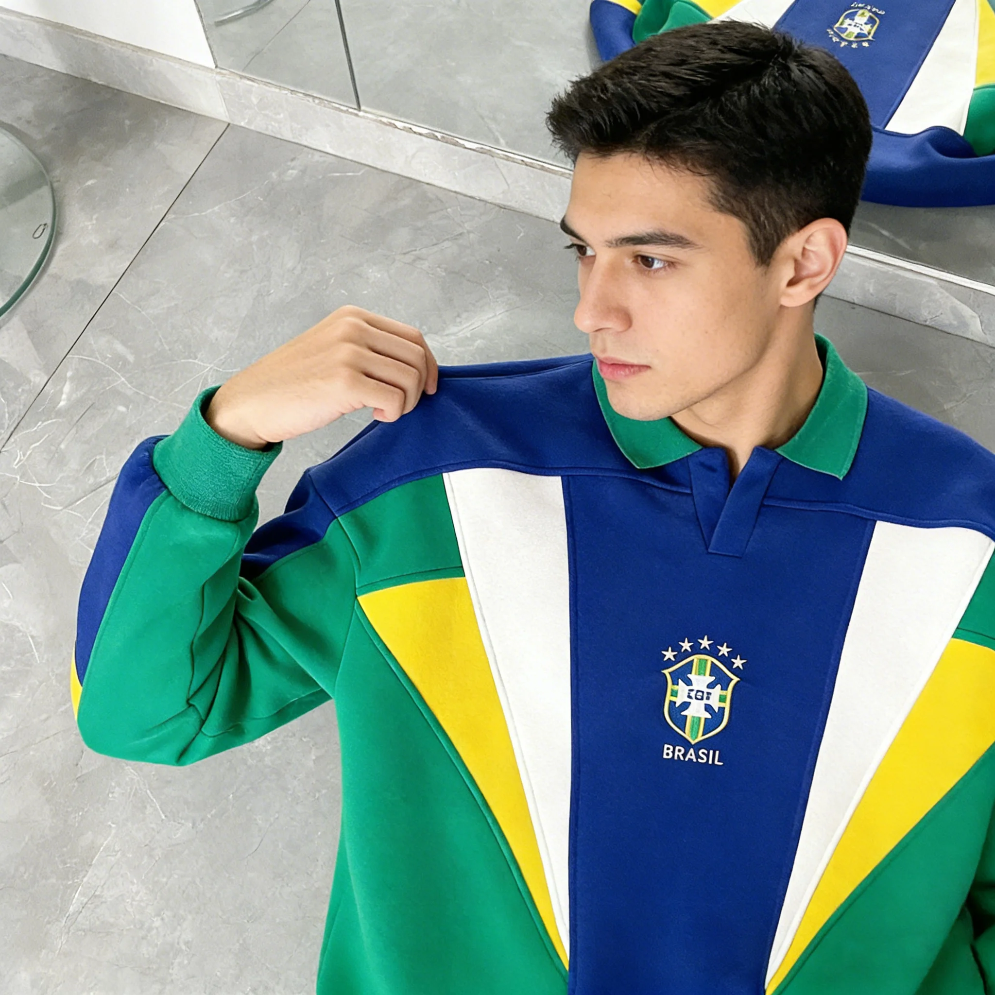 Y2K Autumn and Spring Loose Brazilian Letter Embroidery Three-Dimensional Splicing Design Men's and Women's Sports Tops
