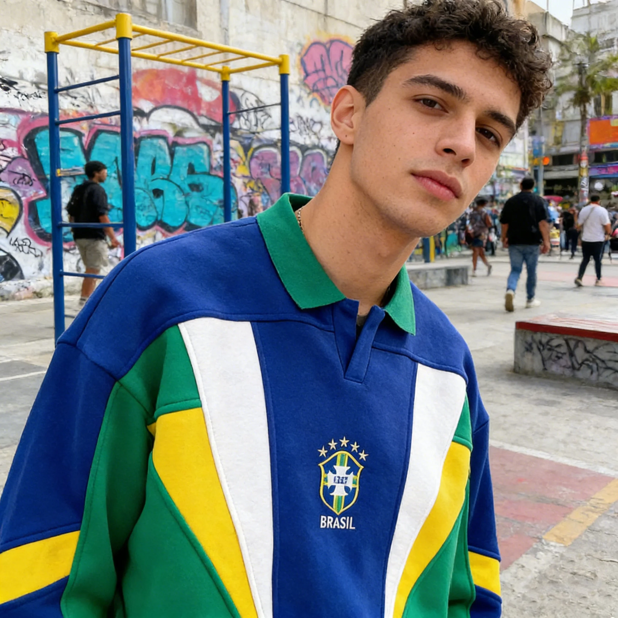 Y2K Autumn and Spring Loose Brazilian Letter Embroidery Three-Dimensional Splicing Design Men's and Women's Sports Tops
