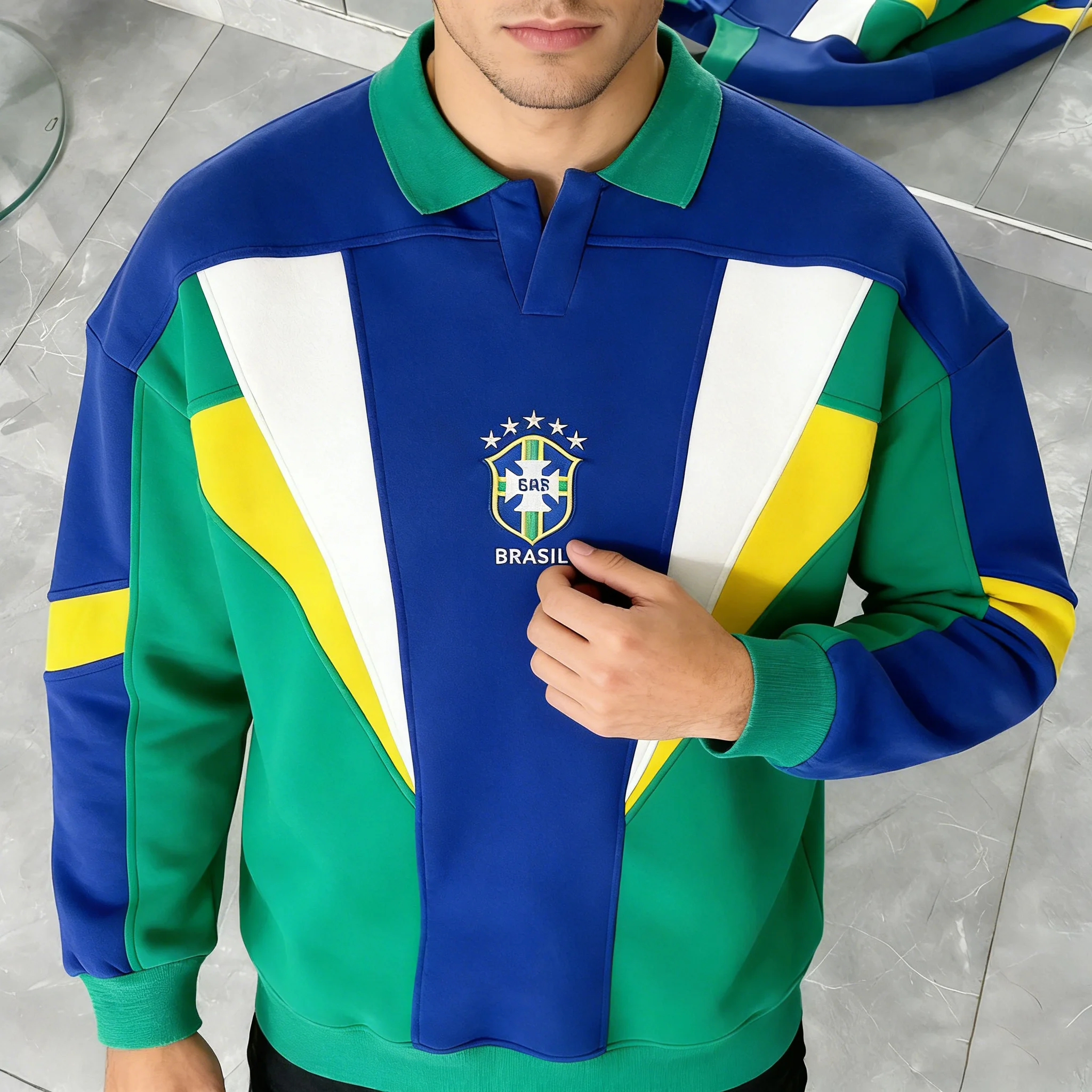 Y2K Autumn and Spring Loose Brazilian Letter Embroidery Three-Dimensional Splicing Design Men's and Women's Sports Tops