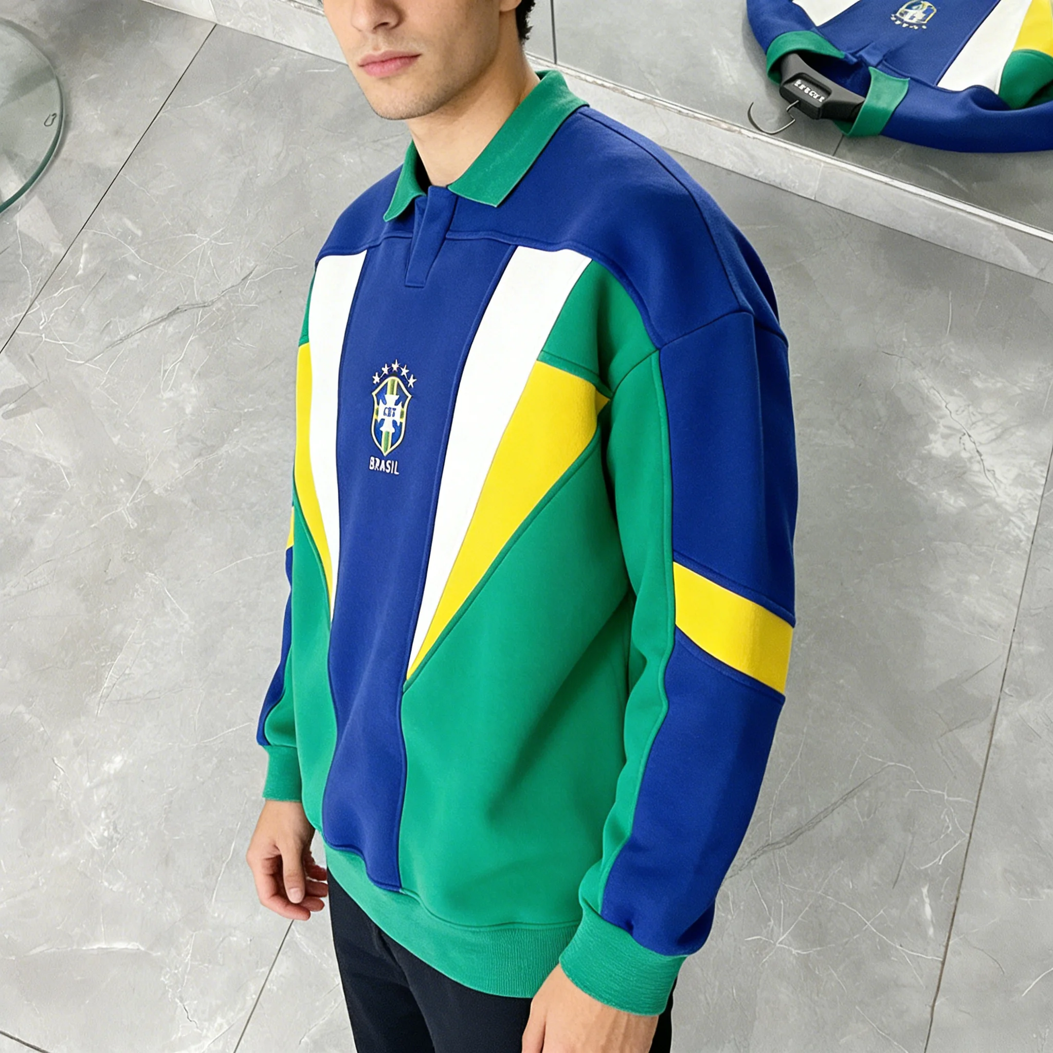 Y2K Autumn and Spring Loose Brazilian Letter Embroidery Three-Dimensional Splicing Design Men's and Women's Sports Tops