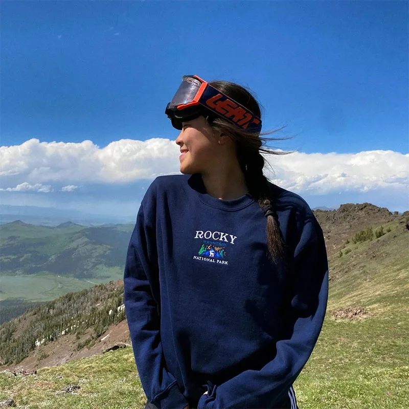 Rocky Mountain National Park Graphic Embroidered Printed Women Retro Style Pullovers Autumn New Arrival Casual Thick Sweatshirts