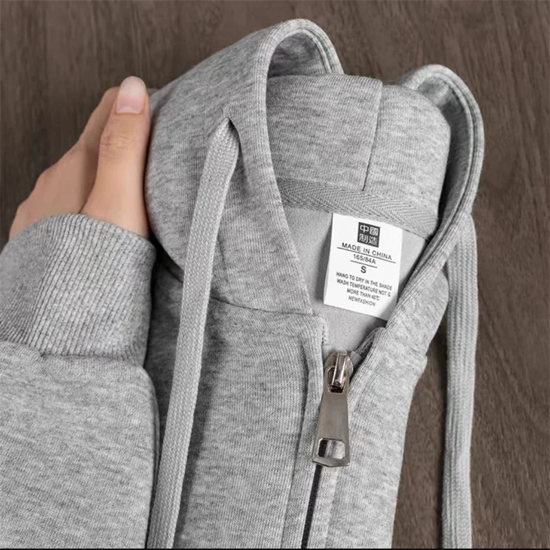Autumn Lady Hooded Sweatshirt Jacket Winter Women Long Sleeves Sweatershirts Coat American Femme Solid Color Hoodies Top Outwear