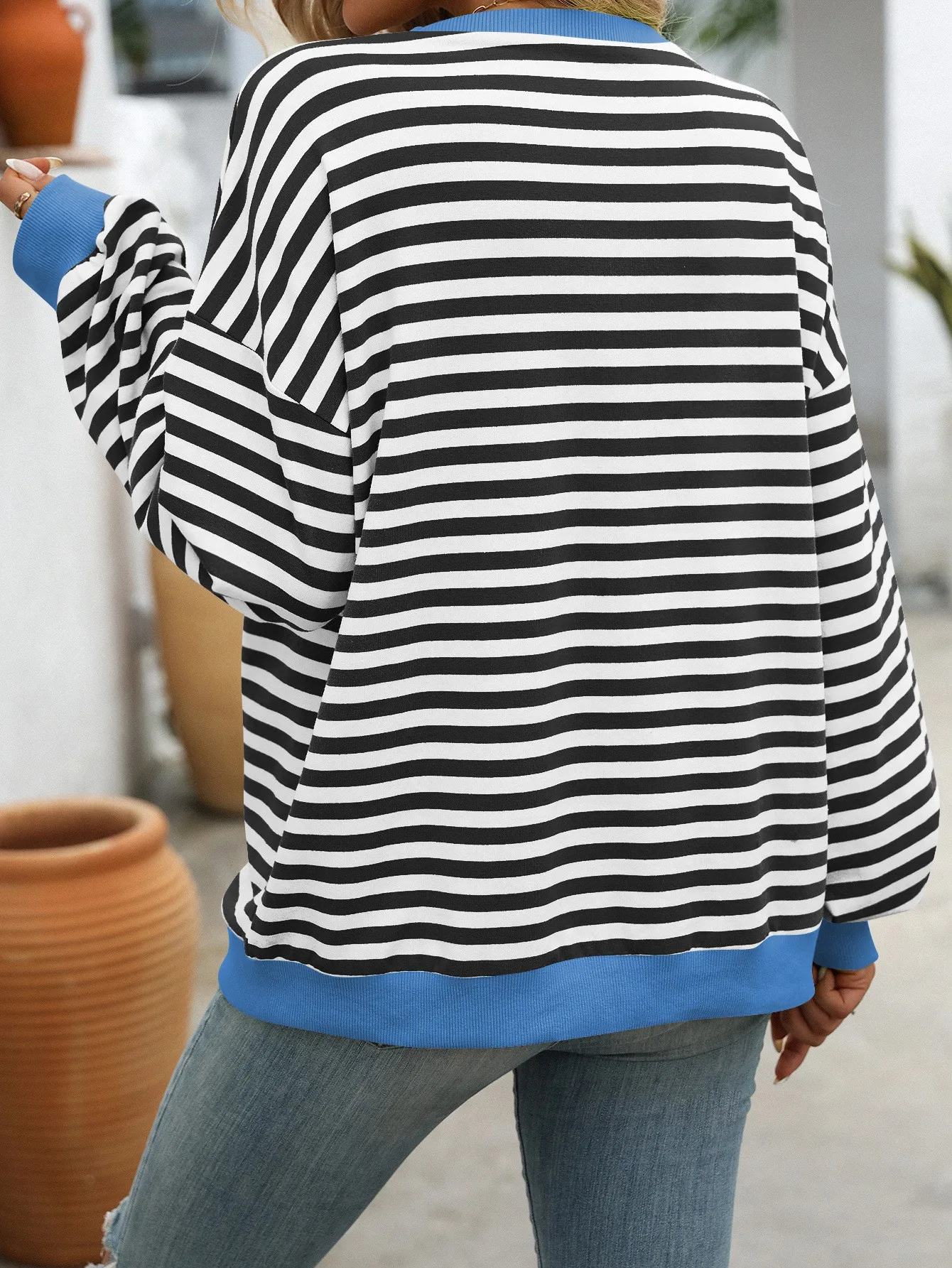 Striped Loose Fit Hoodie Mid Length Hip Hop with Long Sleeve Pullover Regular Sleeve Streetwear Plaid Autumn Women Sweatshirts