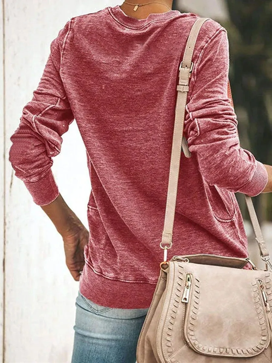 Printed Casual Loose Fit Hoodie with Round Neck Long Sleeve Medium Weight Pullover Regular Length Commuter Chic Women Sweatshirt