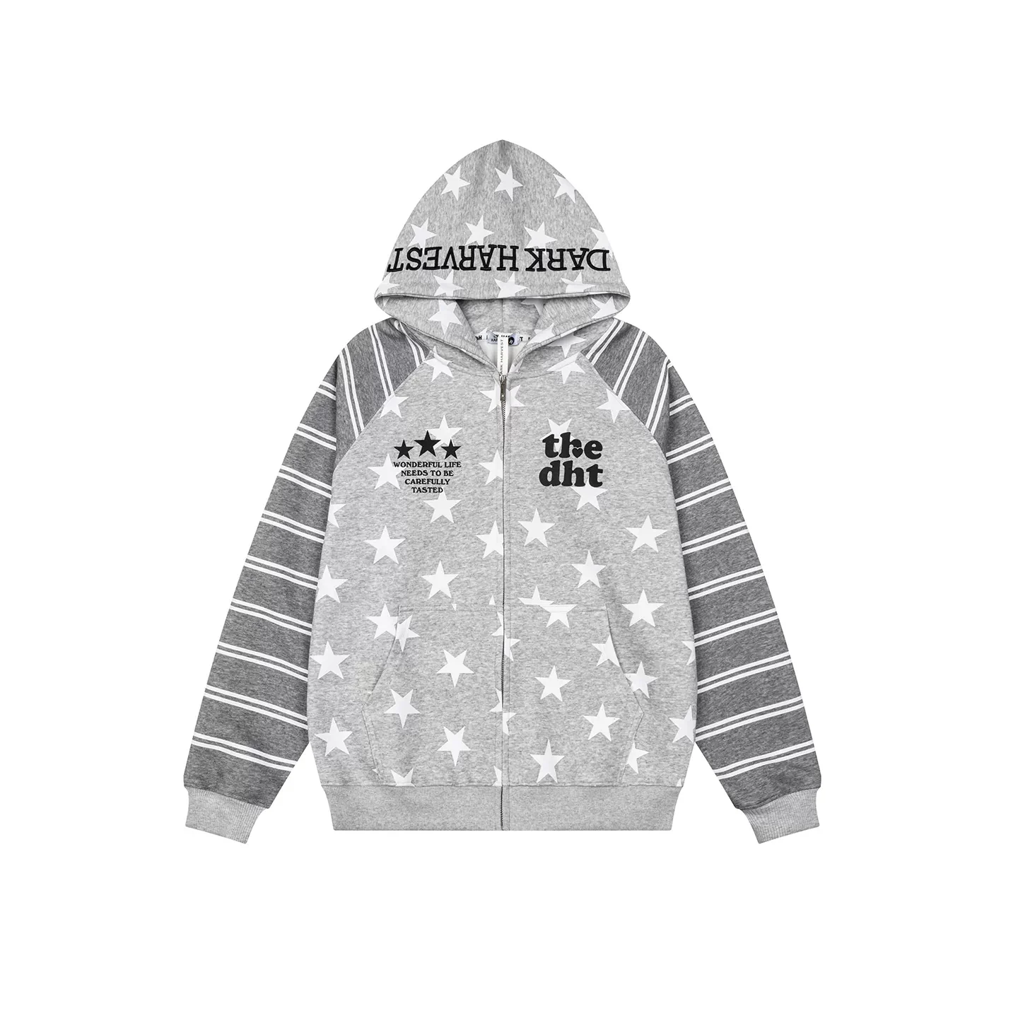 Aoaiiys Star Print Hoodies Women Streetwear Y2k Zipper Hoodie Embroidery Letter Streetwear Hooded Striped Patchwork Sweatshirts