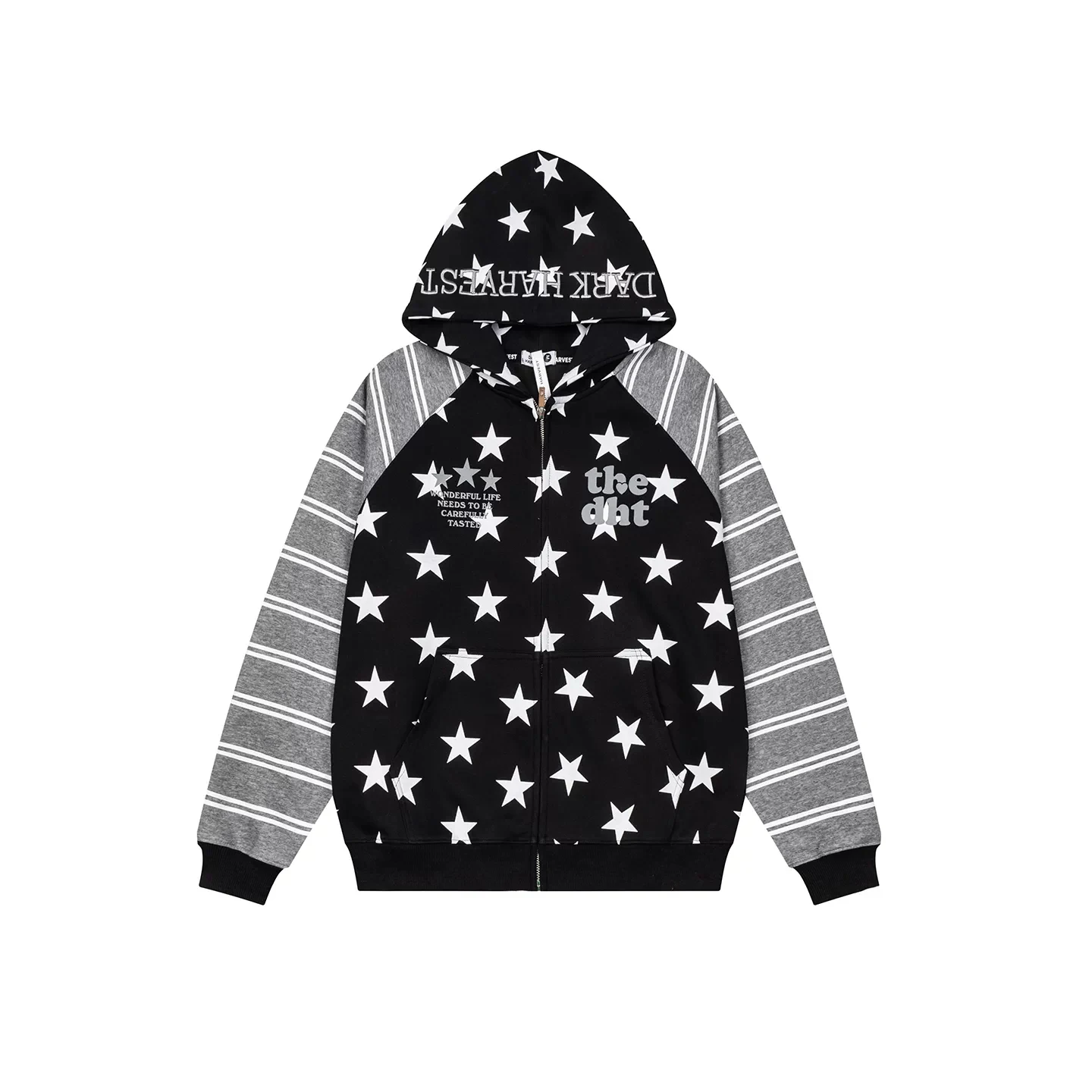 Aoaiiys Star Print Hoodies Women Streetwear Y2k Zipper Hoodie Embroidery Letter Streetwear Hooded Striped Patchwork Sweatshirts