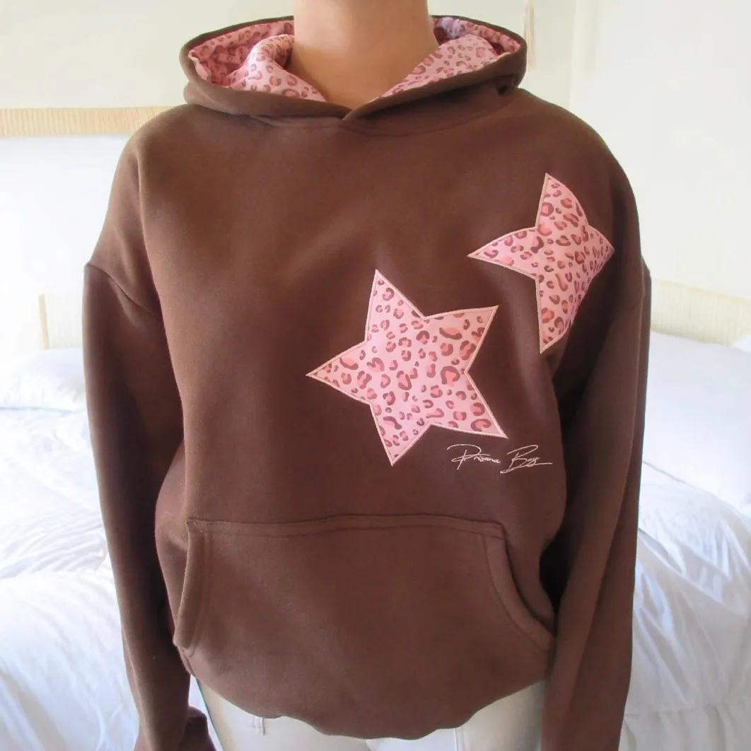 2025 European and American Star Embroidered Hooded Versatile Loose Casual Pullover Hoodie