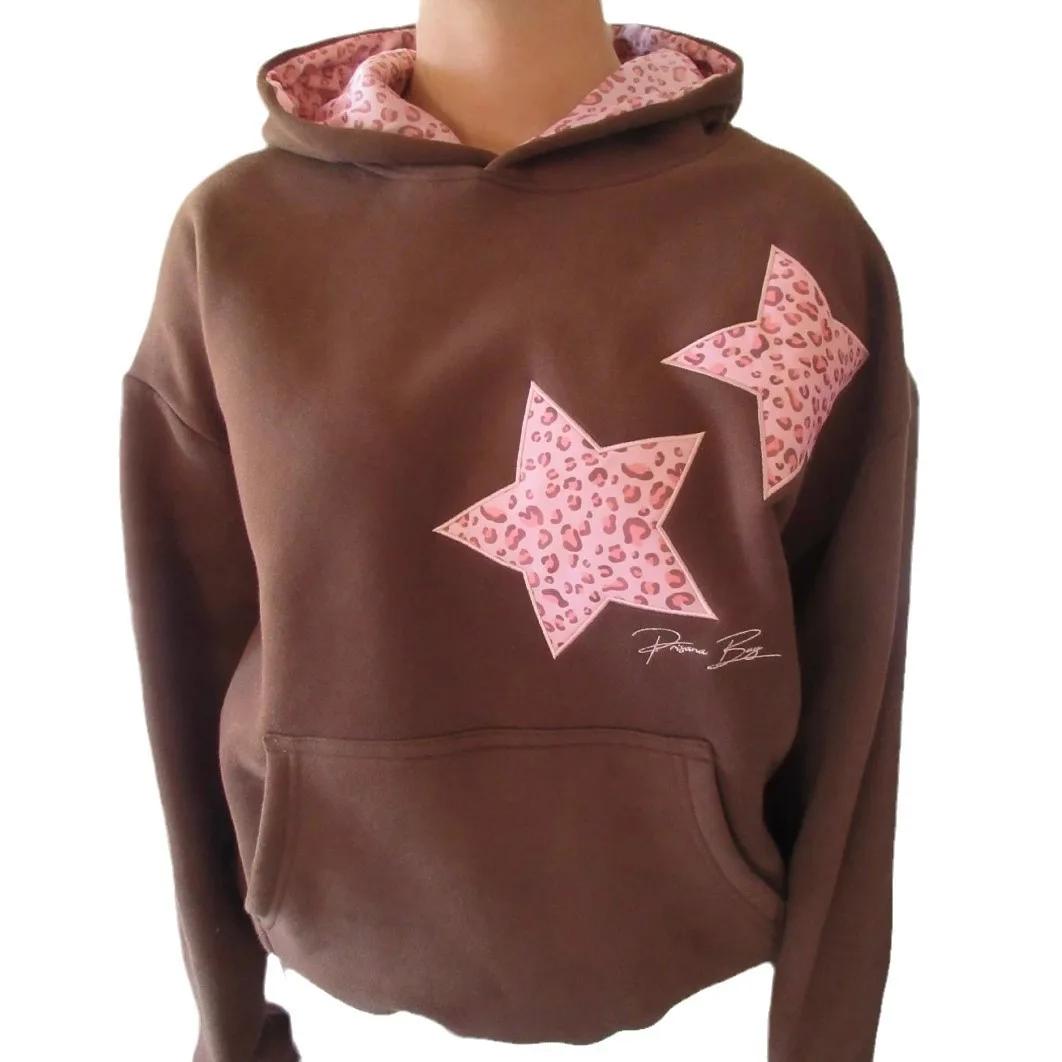 2025 European and American Star Embroidered Hooded Versatile Loose Casual Pullover Hoodie