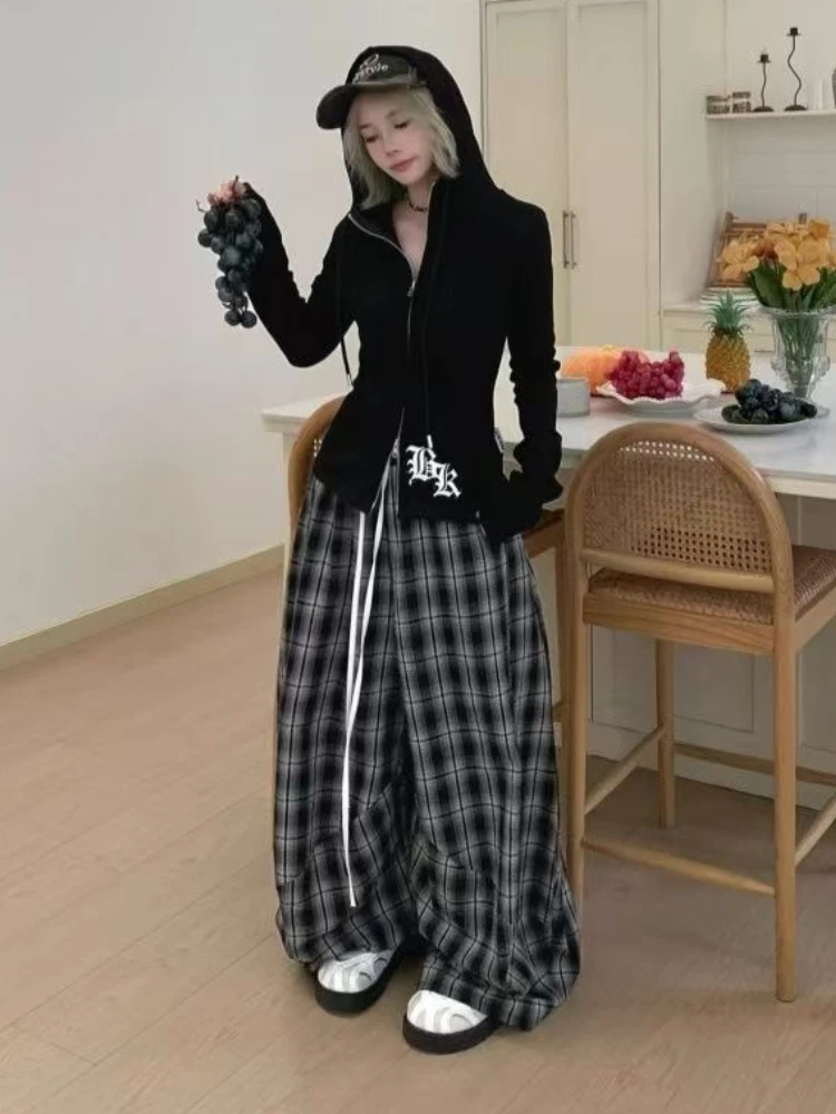 Aesthetic Vintage Letter Print Long Sleeve Cardigan Women's Design Hepburn Chic Slim Zipper Hoodie Autumn Thin Hooded Outfits