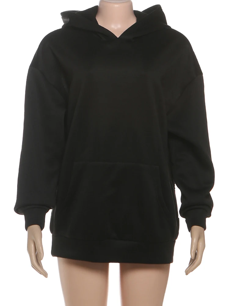 Weird Puss Harajuku Hooded Sweatshirt Women Autumn Trend Backless Glitter Mesh Patchwork Casual Streetwear Hipster Pulloverr