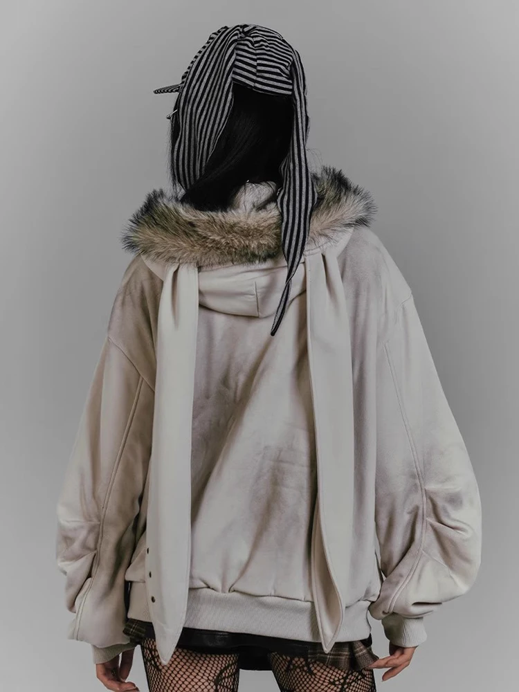 REDDACHiC Kawaii Bunny Ear Hoodies Jacket Women Thick Fleece Lined Zip Up Fuzzy Hooded Graphic Top Grunge Y2k Aesthetic Clothes