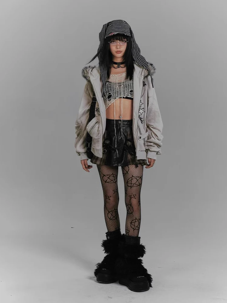 REDDACHiC Kawaii Bunny Ear Hoodies Jacket Women Thick Fleece Lined Zip Up Fuzzy Hooded Graphic Top Grunge Y2k Aesthetic Clothes