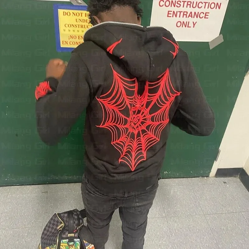 Alt Aesthetic Spider Web Graphic Hoodie Unisex Baggy Fit Long Sleeve Punk Streetwear Pullover Sweatshirt