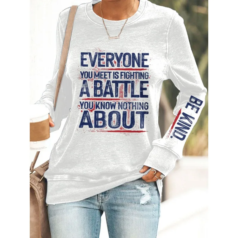 ilstile Women's Long Sleeve Letter Print Sweatshirts Autumn Winter Casual Loose Round Neck Outdoor Hoodies Hot Sale