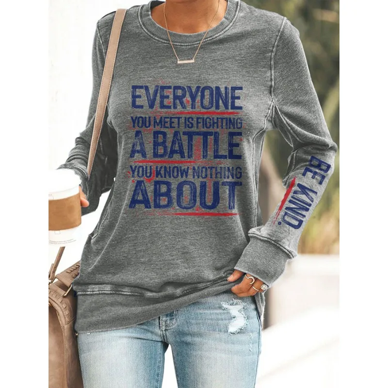 ilstile Women's Long Sleeve Letter Print Sweatshirts Autumn Winter Casual Loose Round Neck Outdoor Hoodies Hot Sale