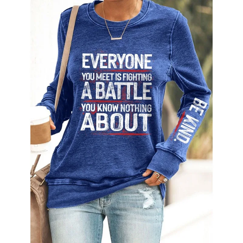 ilstile Women's Long Sleeve Letter Print Sweatshirts Autumn Winter Casual Loose Round Neck Outdoor Hoodies Hot Sale