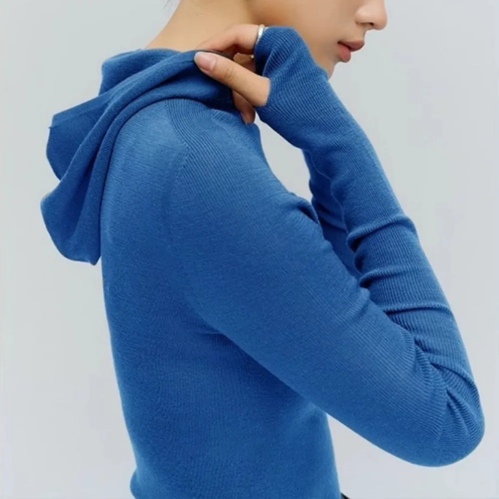 Neploe Knit V Neck French Style Advanced Hooded Knit Tops Slim Solid Korea Exquisite All-match Undershirt High Street Moda Hoody