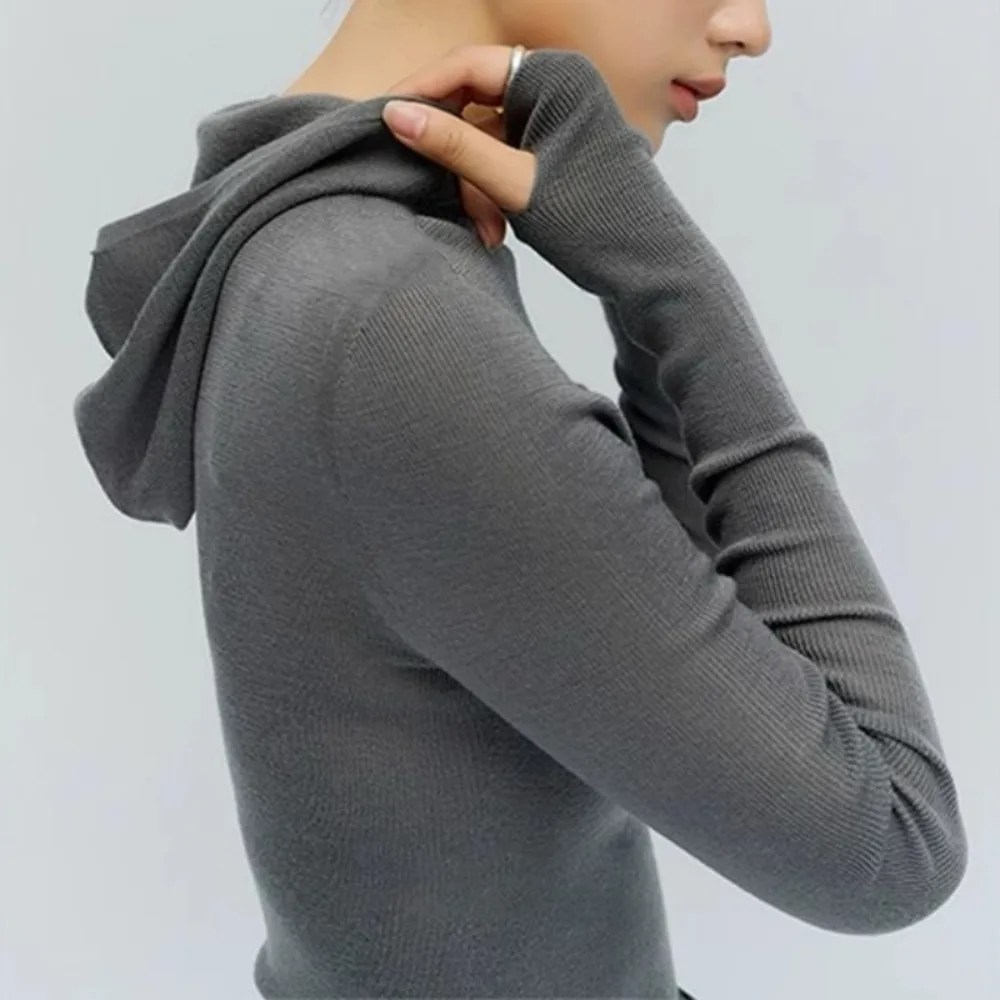 Neploe Knit V Neck French Style Advanced Hooded Knit Tops Slim Solid Korea Exquisite All-match Undershirt High Street Moda Hoody