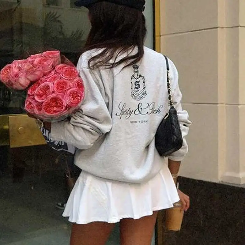 Letter Print Sweatshirt Women Classic O Neck Long Sleeve Pullover Autumn Winter Casual Vintage Sweatshirt female