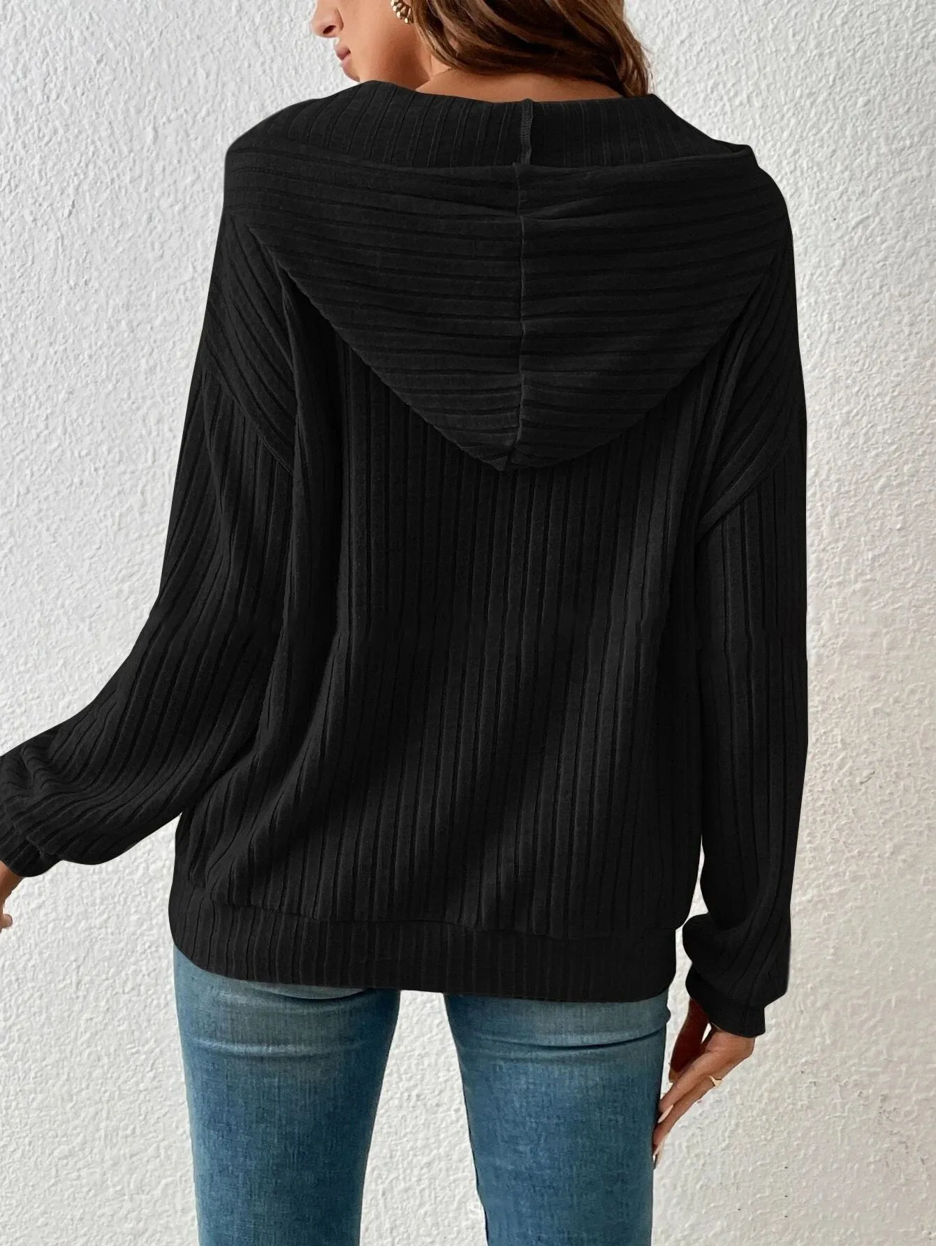 Women's Winter Clothing Women's Hoodie with Drop Shoulder Loose Fit Brushed Cotton Long Sleeve Striped Kangaroo Pocket Woman