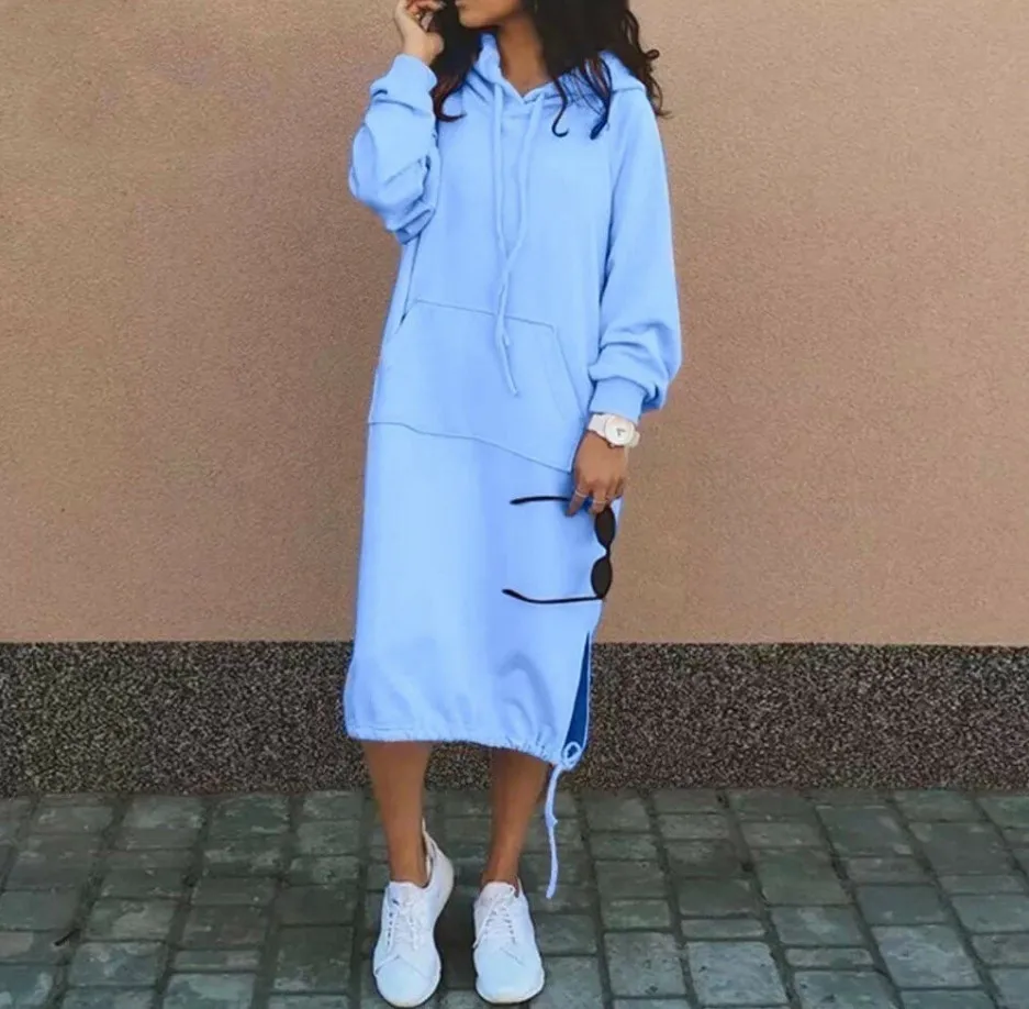 Hooded Pocket Loose Fit Commute Style Hoodie with Long Sleeve Long Length Regular Thickness Pullover Winter Women Hoodie