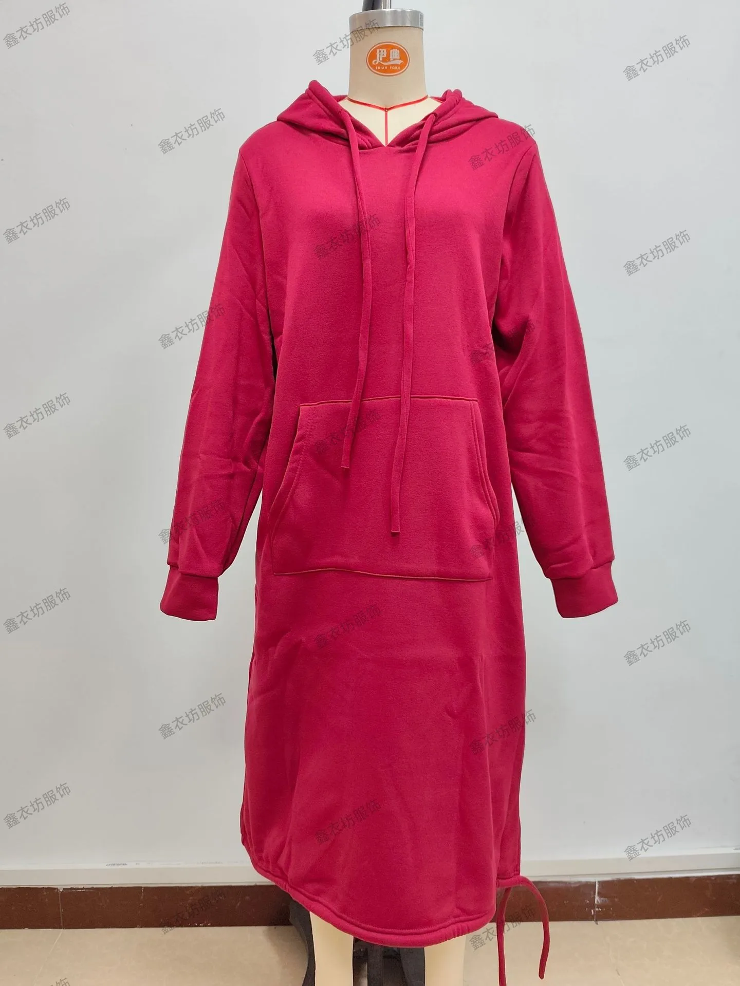 Hooded Pocket Loose Fit Commute Style Hoodie with Long Sleeve Long Length Regular Thickness Pullover Winter Women Hoodie