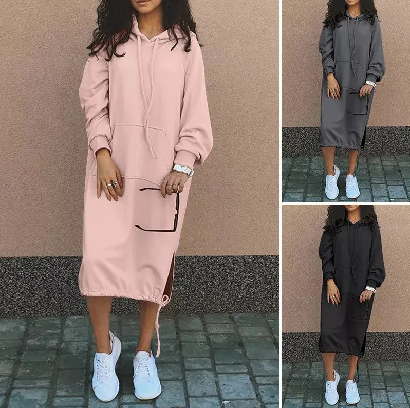 Hooded Pocket Loose Fit Commute Style Hoodie with Long Sleeve Long Length Regular Thickness Pullover Winter Women Hoodie