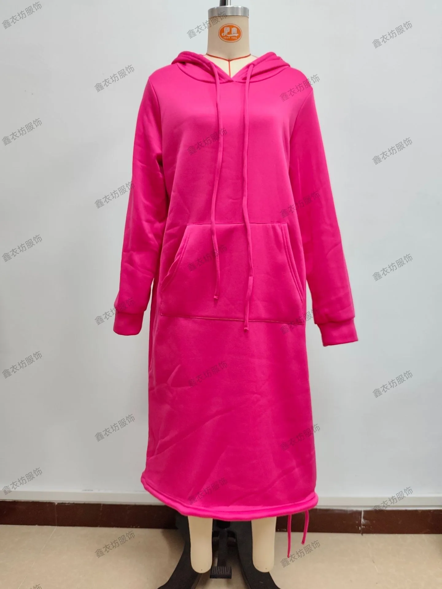 Hooded Pocket Loose Fit Commute Style Hoodie with Long Sleeve Long Length Regular Thickness Pullover Winter Women Hoodie