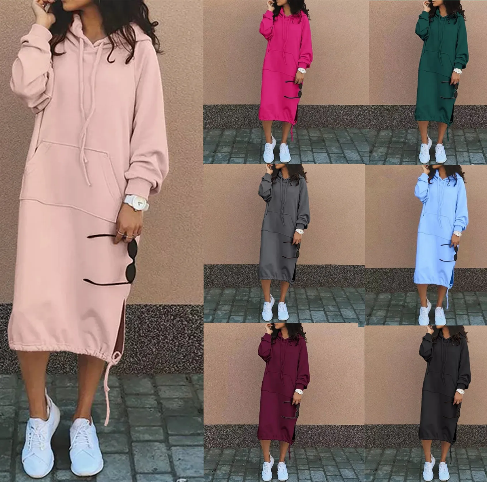 Hooded Pocket Loose Fit Commute Style Hoodie with Long Sleeve Long Length Regular Thickness Pullover Winter Women Hoodie