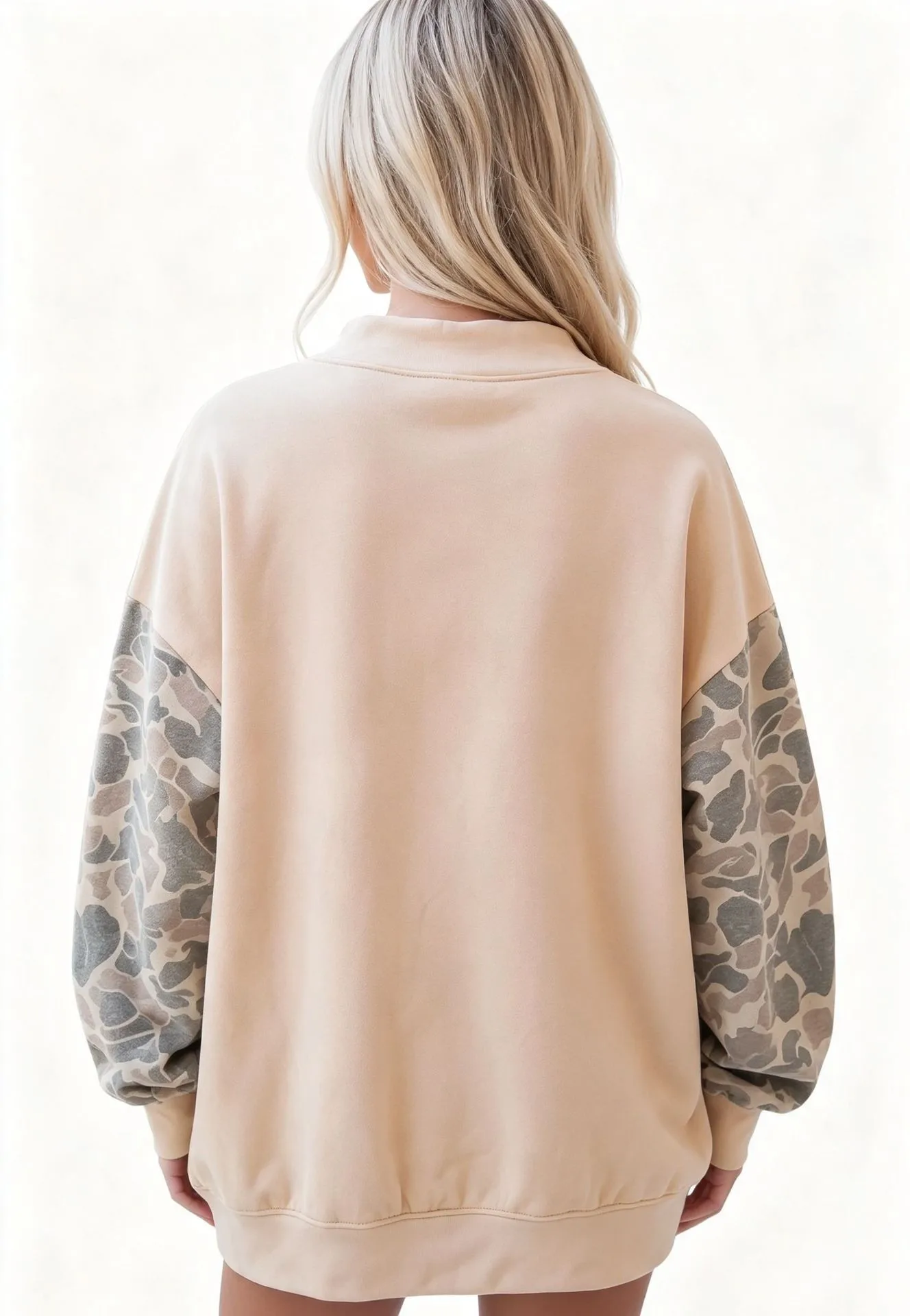 Loose Fit Pullover Hoodie Mid Length Country Style with Autumn Regular Sleeve Mock Neck Casual Digital Print Women Sweatshirt